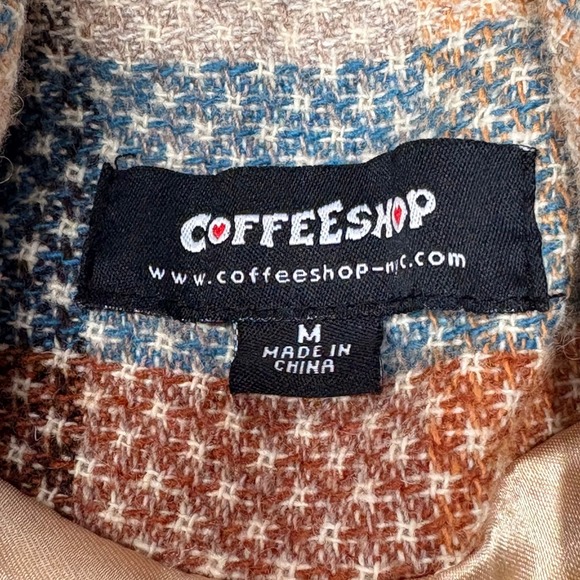 Y2K Coffeeshop Women's Plaid Wool Blend Jacket Belted Retro Button Up Size M - Picture 4 of 9